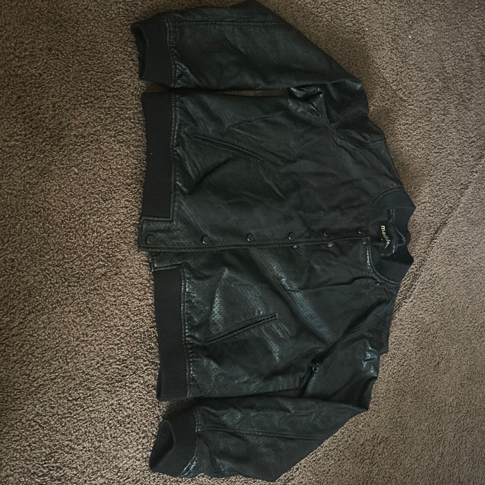 Light, 2 pocket, black, faux leather jacket for fall and winter.